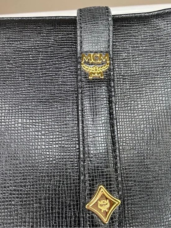 MCM Leather Bucket Tote Black Gold Hardware Structured Mini Tote Luxury Vintage - Picture 10 of 16